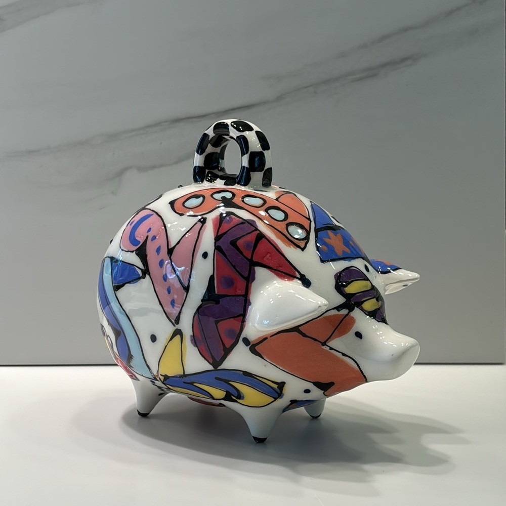 Unique Hand Made Artist Ceramic Piggy Bank W/ Colorful High Heeled Shoes Design